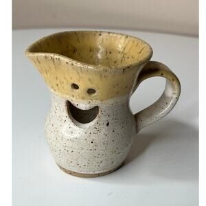 Vintage Studio Art Pottery Egg Separator Smiley Face Speckled Stoneware